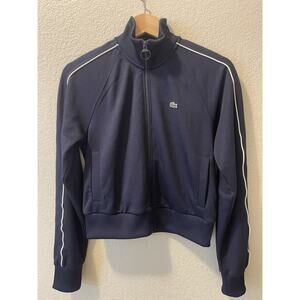 Lacoste Navy Blue Track Jacket Women's 32 US XS Full Zip Paris White Stripe